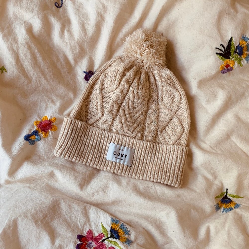 OBEY Oatmeal Knitted Pom Beanie